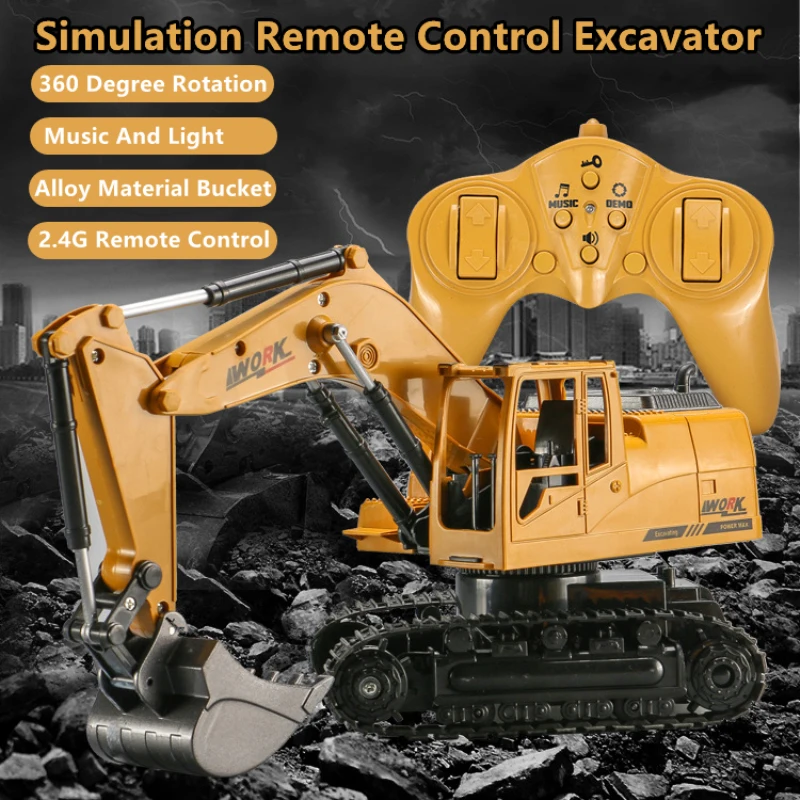 

8CH 2,4G экскаватор на дистанционном управлении 360 градусов вращение консоли музыка светильник моделирования звука сплав ведро инженерный гру...