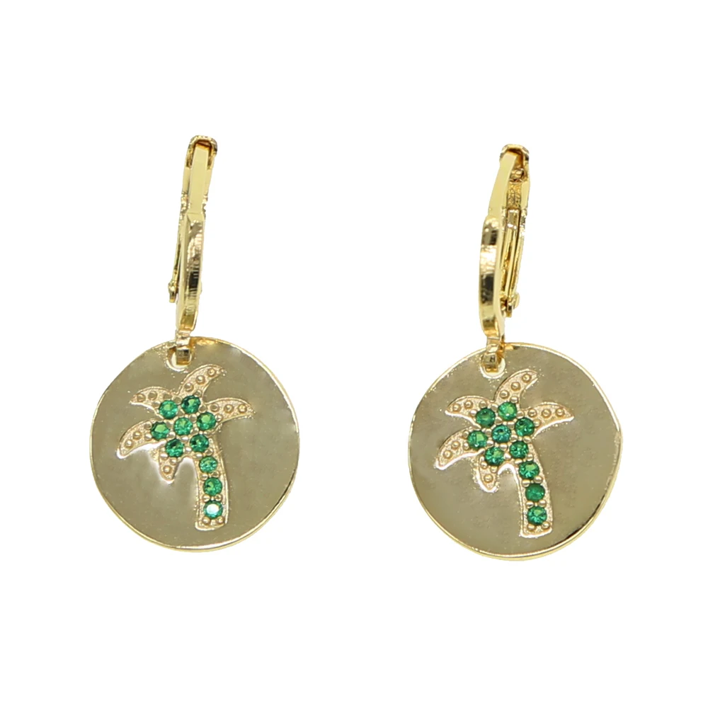 Женские серьги подвески с золотым наполнителем круглые зеленым и белым