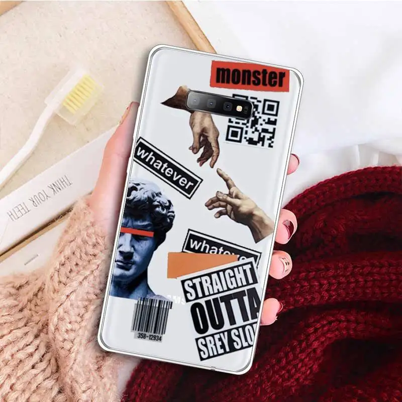 

Retro stitching sticker style fashion Phone Case Clear Transparent for samsung A 21s 50 71 S 8 9 20 note 10 20 plus ultra