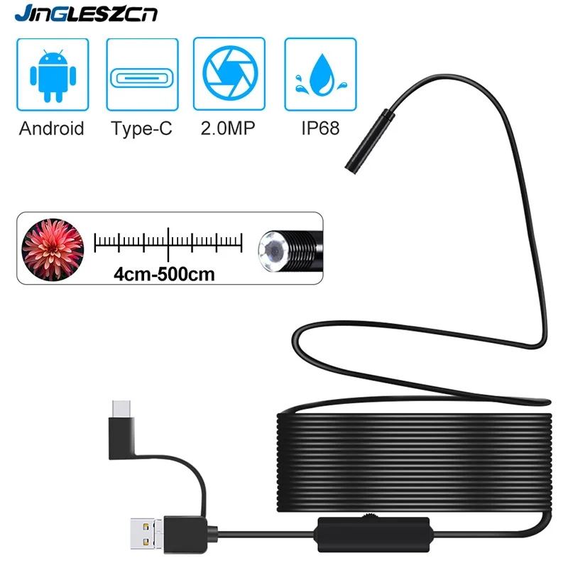AN100 3 в 1 8mm720P 6 светодиодный эндоскоп Tpye-c Android PC USB Водонепроницаемый эндоскоп Инспекционная камера мягкий жесткий проводной бороскоп