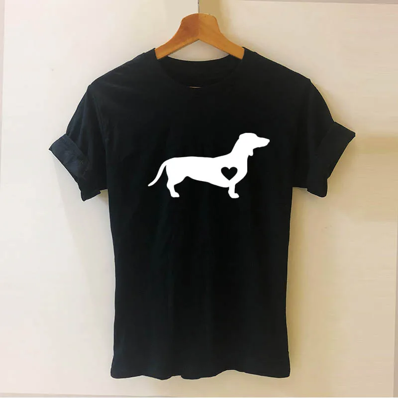 Такса собака Wiener буквы печатных животных Футболка забавная Teeshirt женская одежда