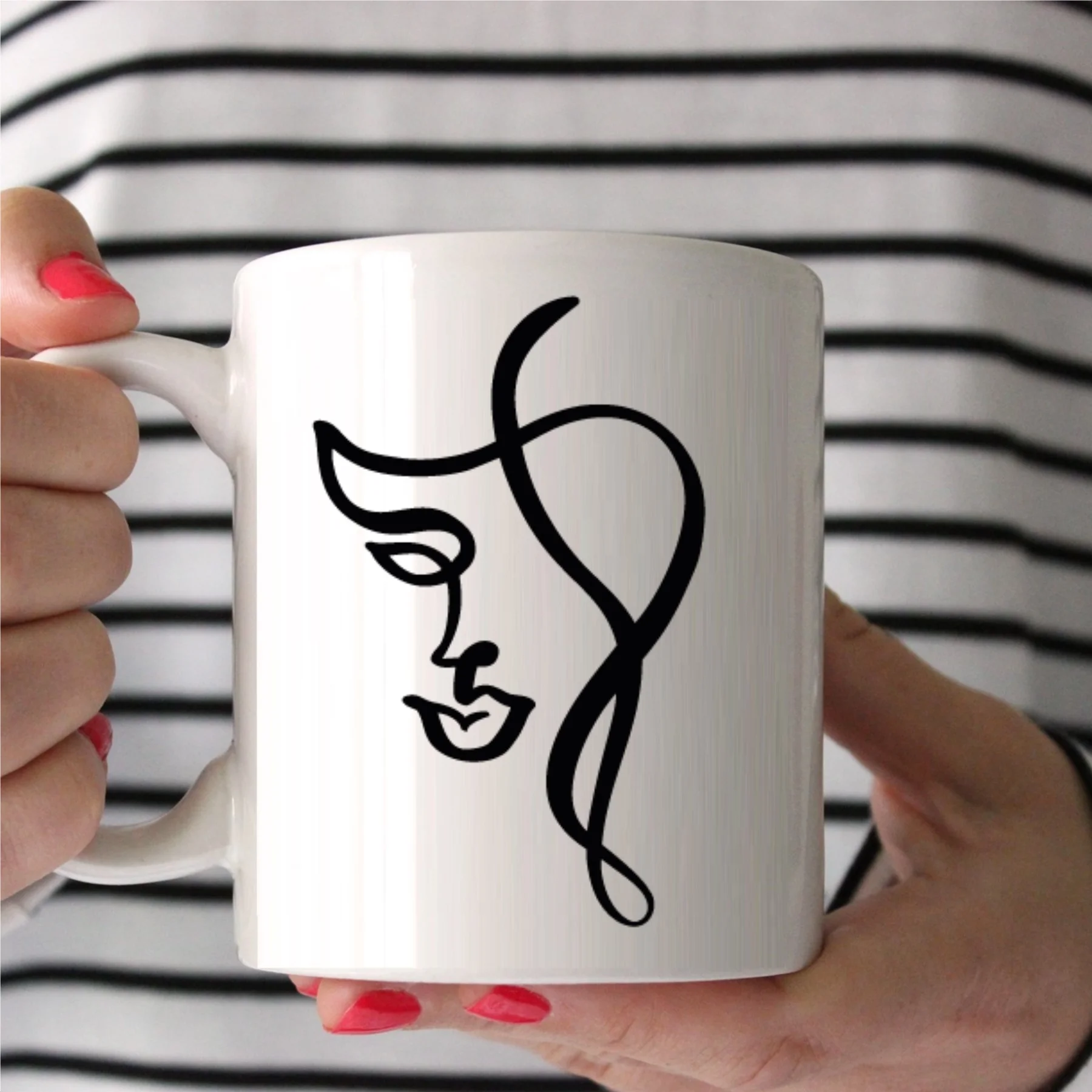 

Special Design Abstract Faces White Mug Cup-11