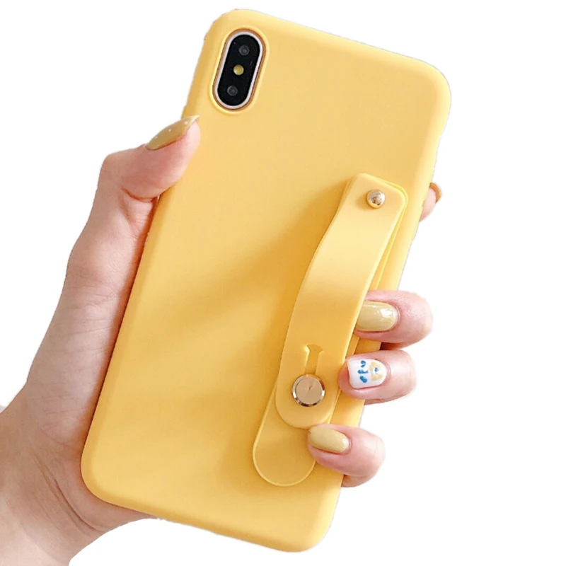 

Soft Tpu Phone Case Pure Color Wristband Bracket For Iphone 6s 6 7 8 Plus X Xs XR Phone Stand Ring Protect Cover