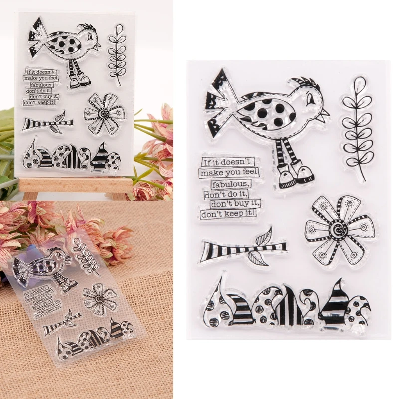 Силиконовая Прозрачная прокладка в виде птицы штамп для скрапбукинга