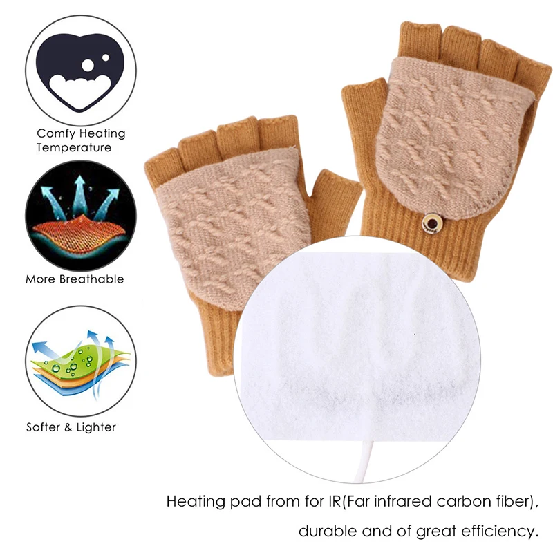

USB Heated Gloves for Women Men Mitten Winter Warm Laptop Gloves Full And Halfs Hands Heated Fingerless Heating Knitting LXH