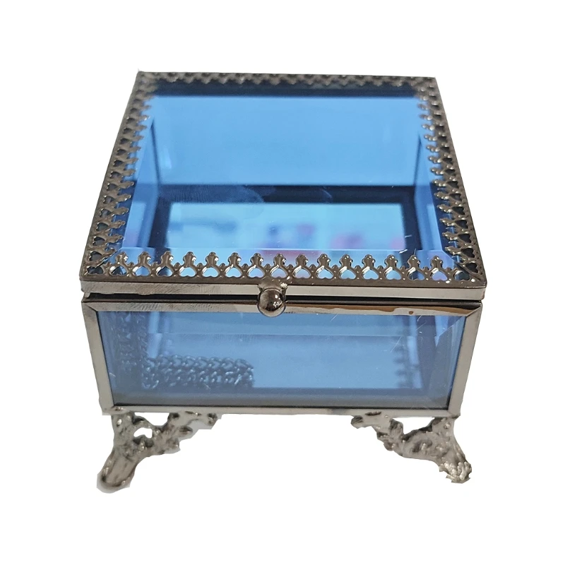 

Blue Glass Jewelry Box Storage Organizer Trinket Case Gift Keepsake Display
