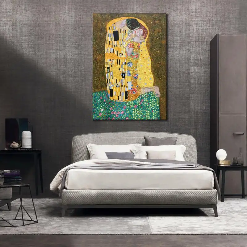 Beste Wall Art Gustav Klimt De Kus Canvas Schilderijen Portret Van Vrouw Handgemaakte Moderne Minnaar Foto Voor Slaapkamer Badkamer Decor