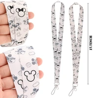 yq710 disney mickey minnie mouse lanyard white black phone strap for key chains id card cover necklace key cord hang rope lariat