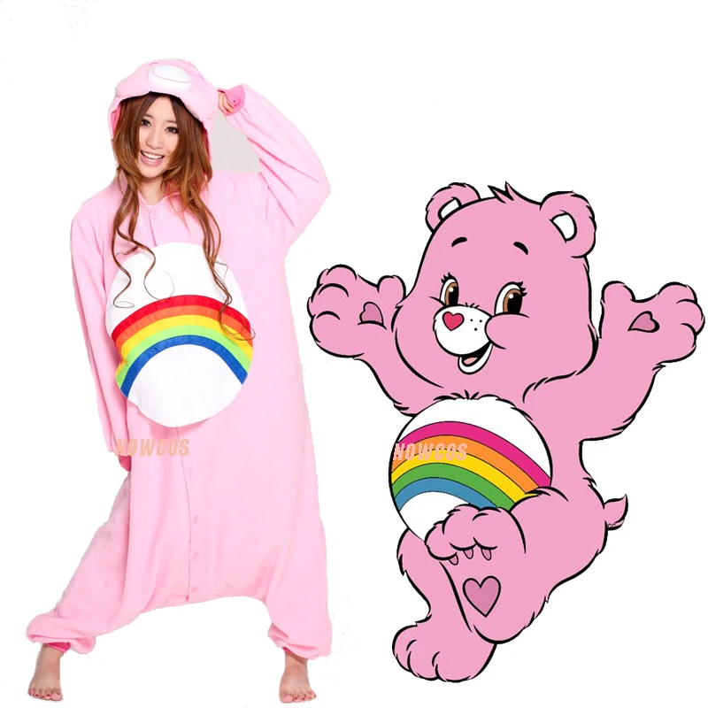 rainbow bear С рисунками из мультфильмов, с капюшонами, цельные Косплэй Костюм Пижама для взрослых кенгуру Лесоматериалы волк Коза пантера скелет, собаки, кролика, с принтом «медведь счастливчик» собака пижамы - Цвет: rainbow bear