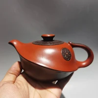 6chinese yixing zisha pottery hand carved two color gossip pot red mud kettle teapot pot tea maker office ornaments