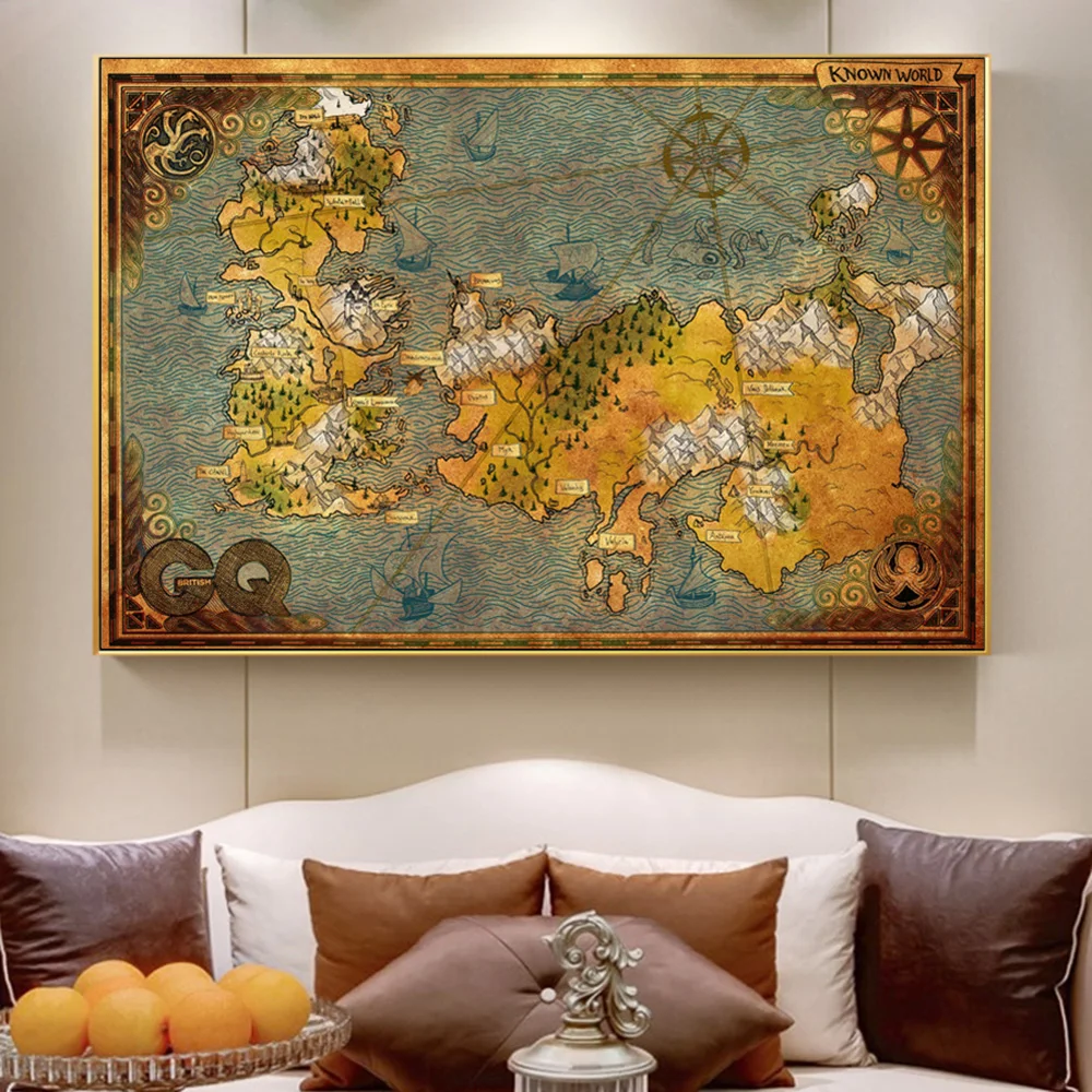 Игра престолов Вестерос и эссос карта земли плакат искусство живопись на стену