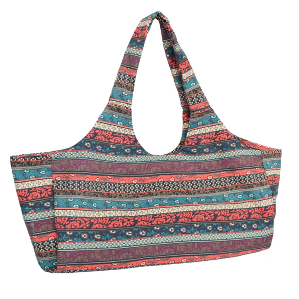 

Printed Canvas Yoga Mat Bag Fashion Single Shoulder Bag Drawstring Sports Bag Large Capacity Ethnic Style Yoga Bag (Colorful)