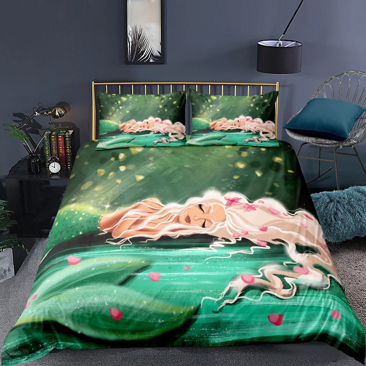 Mermaid Bedding Set Cartoon Kawaii Kids 3D Print Comforter Luxury Queen King Single Duvet Cover Set Home Textile Decor Modern
