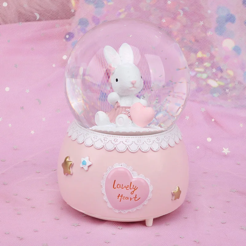Креативный мультяшный кролик снежный шар хрустальный вращающаяся музыкальная