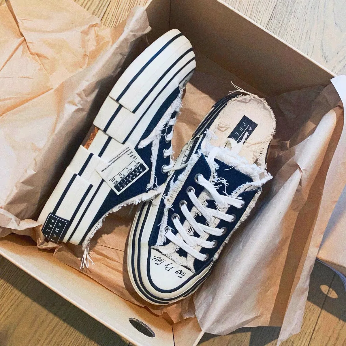 

Slipper style ~ make old canvas slipper lace breathable casual cloth shoe wrap top platform platform half slipper lady