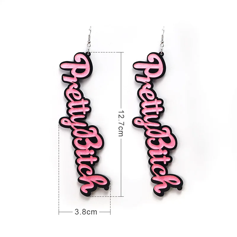 

Fashion Acrylic English letters exaggerated pretty pink acrylic stud earrings