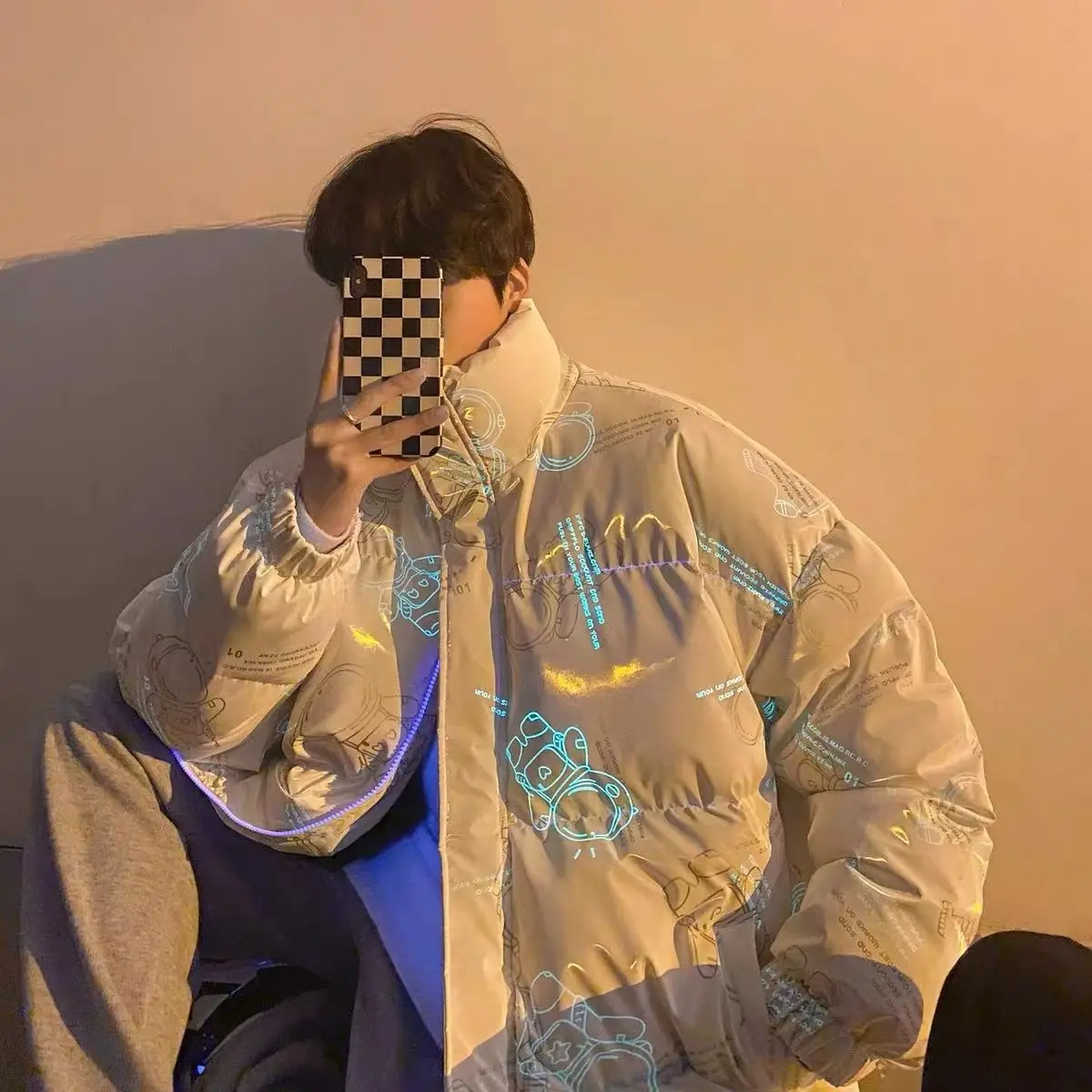 Мужская зимняя куртка в стиле хип-хоп с аниме принтом ветровка оверсайз уличная