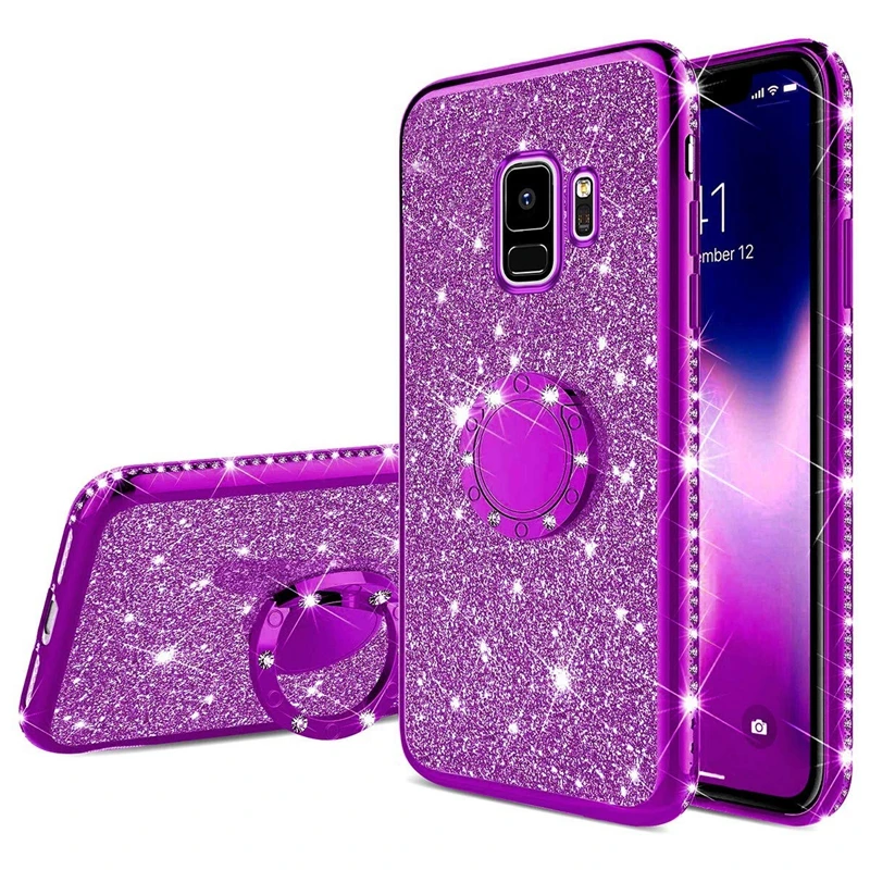 Перстень, украшенный бриллиантами чехол для samsung Galaxy J6 A6 A7 A8 плюс A5 A10 A20 A30 A40 A50 A70 M20 A20E мягкий блестящий чехол - Цвет: ZPurple