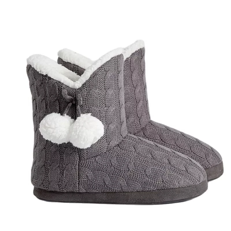 

New Women's Ankle Boots 2021 Warm indoor cotton shoe with thickened woollen ball home sliders on women's plush flat boots
