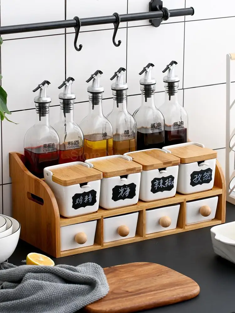 Бытовая коробка для приправ стеклянная бутылка масла сочетание кухни креативная