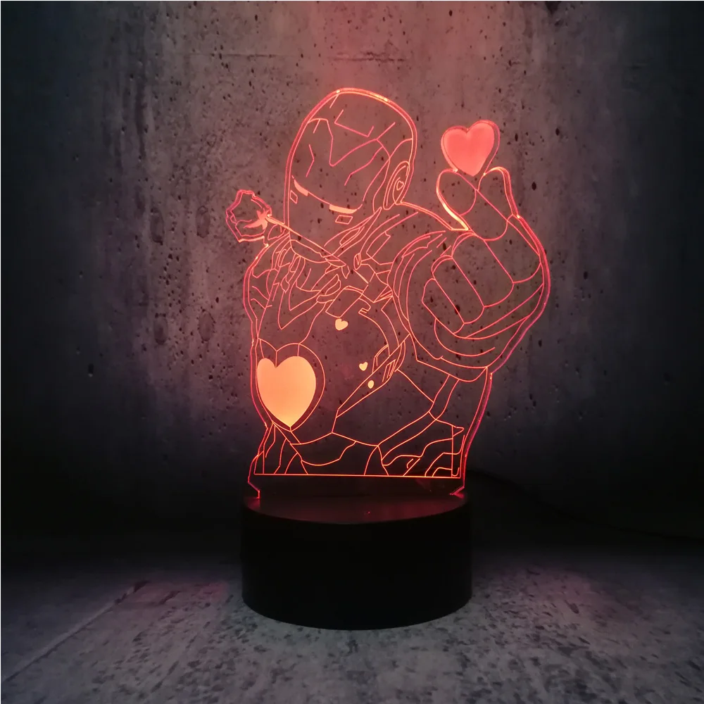 3D лампа Love you style ironman love heart Figure ночник LED Vision 7 цветов меняющийся Декор для спальни