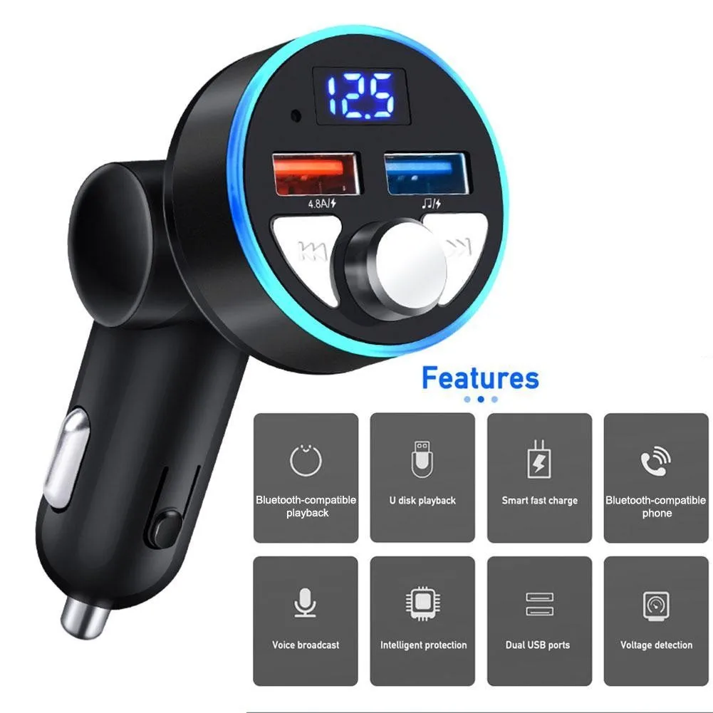 

MP3 Bluetooth Car Charger DC12V-24V Car Bluetooth 5.0 FM Transmitter Zinc Alloy+Plastic Car Charger Audio Receiver