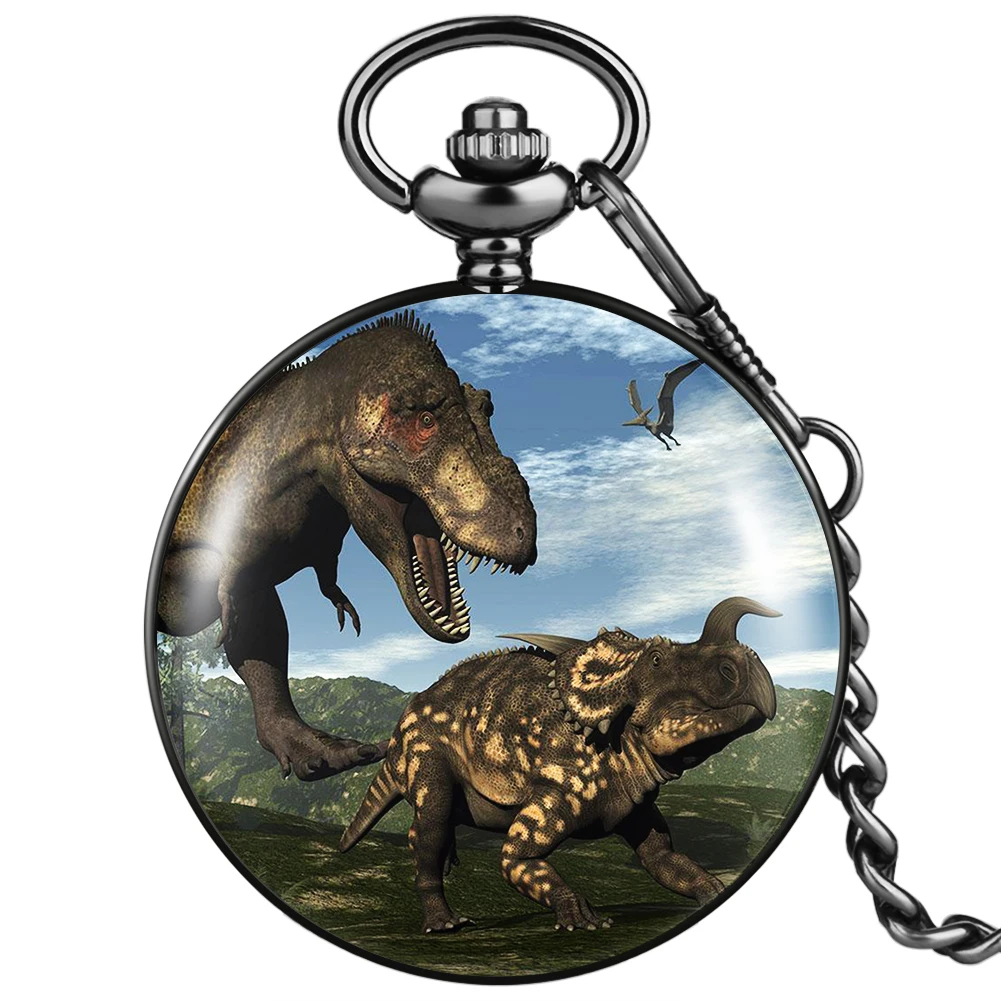 

Два динозавра Мужские кварцевые Флип карманные часы белая классическая цифровой циферблат девушка практичный сплава чехол карманные часы ...