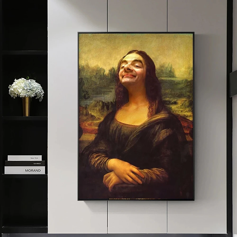 Funny Mona Lisa Mr Bean Portrait Figure Canvas Painting Wall Art Posters Prints Pictures for Living Room Home Cuadros Decor | Дом и сад