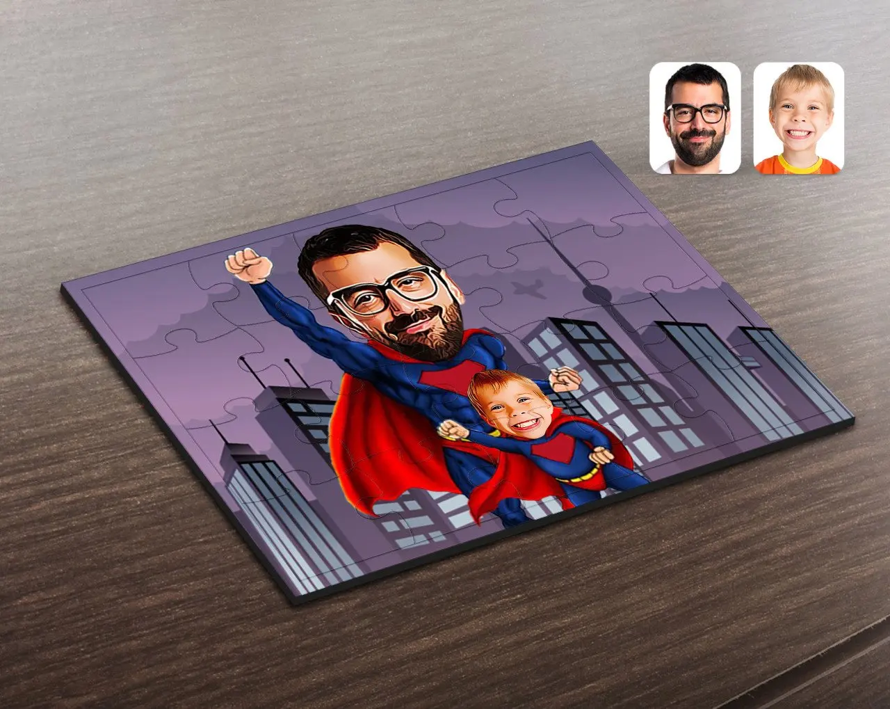

Personalized Super Father and Child Caricature Of Wooden Puzzle-1