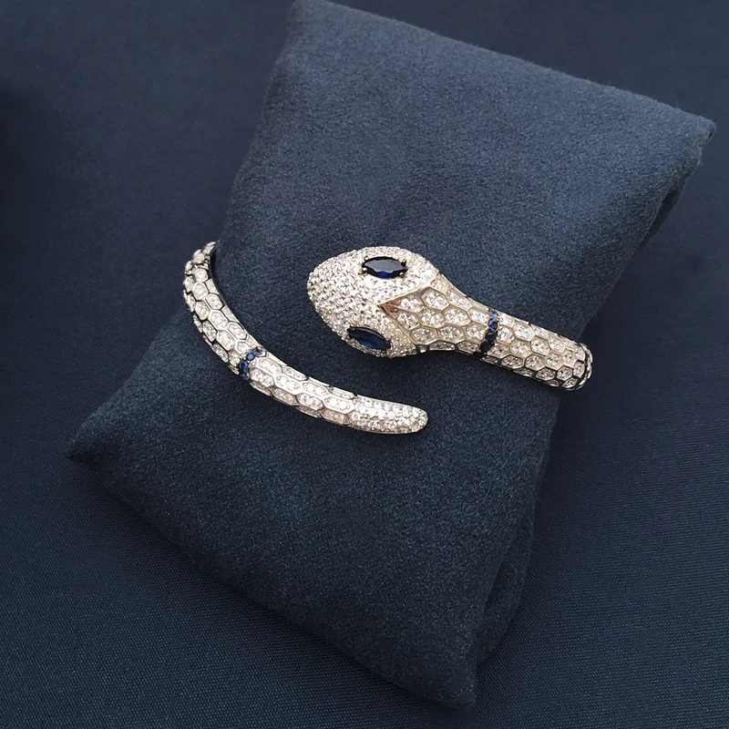 

925 Sterling Silver Fashion Jewelry Full Zircon Bracelet Open Snake Bracelet Luxury Brands Monaco Jewelry Lady Birthday Gift
