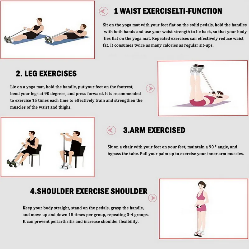 

Indoor Fitness Resistance Bands Exercise Equipment Elastic Up Pull Rope Gym Workout Bands Sport 4 Tube Pedal Ankle Puller