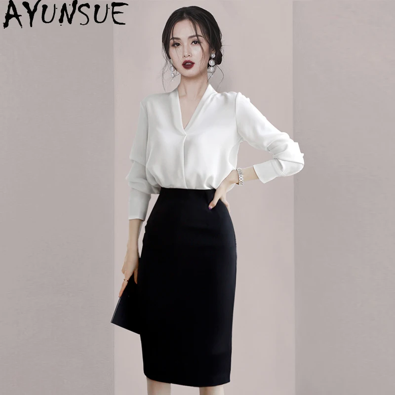 AYUNSUE High Quality Korean Simple Top Female Spring Autumn 2021 Office Lady Woman Shirt Long sleeve for Women Bluzki Damskie