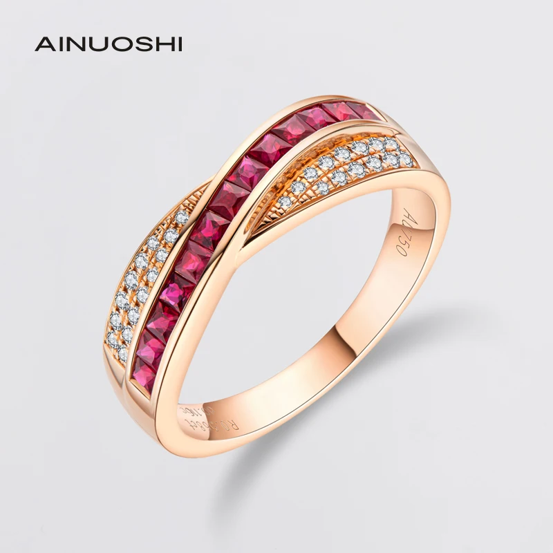 

AINUOSHI 18K Rose Gold 0.568ct Natural Ruby 0.116ct Real Diamond Wedding Engagement for Women Eternal Love Gemstone Ring Jewelry