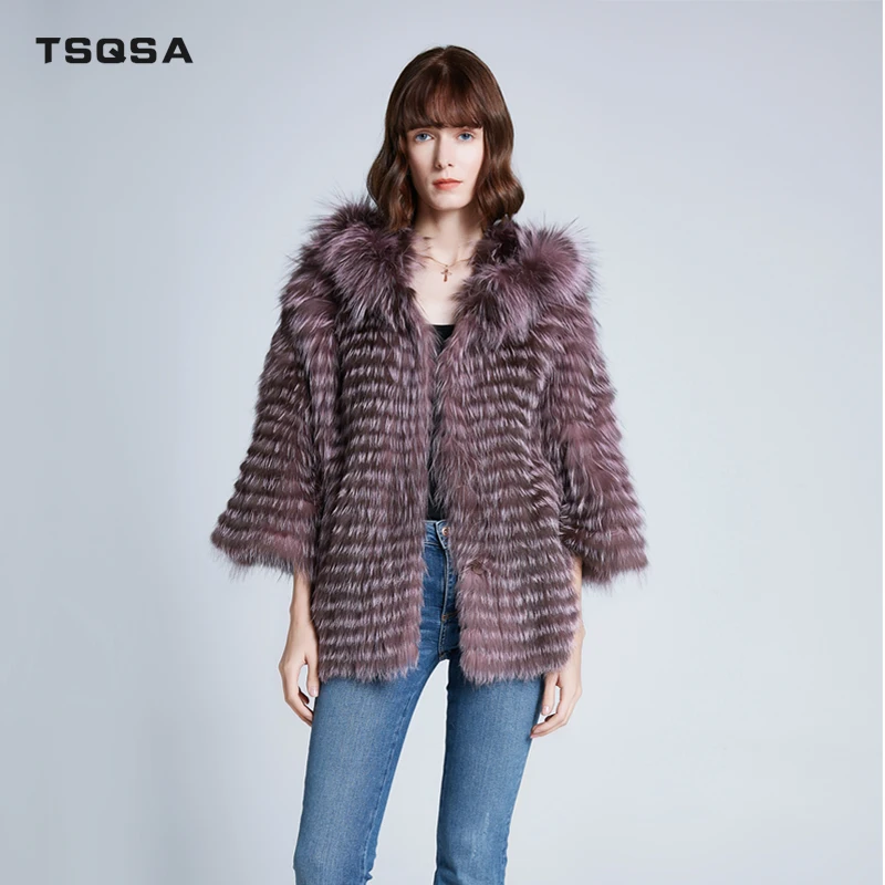 TSQSA/Новинка 2019 года пальто из натурального Лисьего меха женская одежда с рукавами