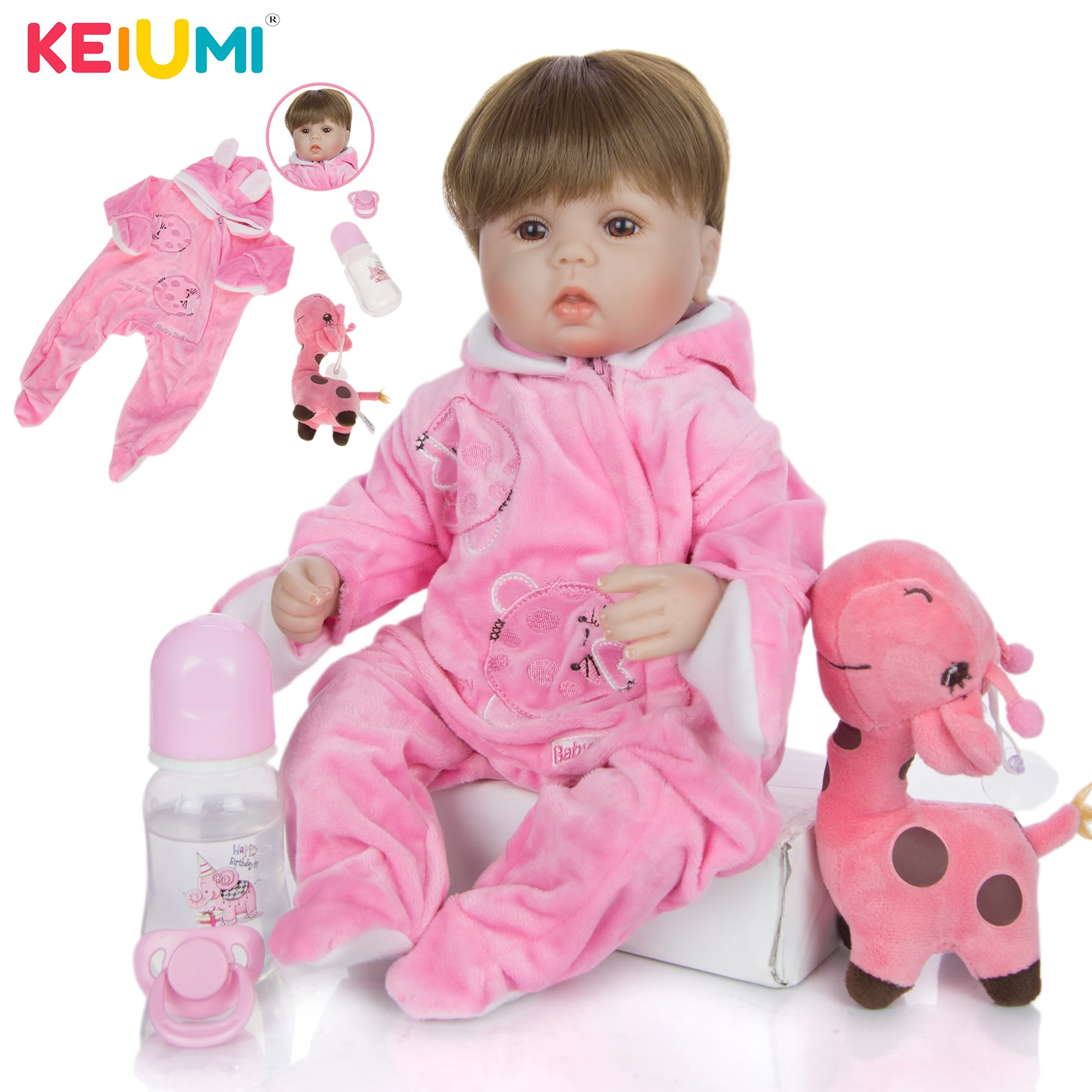 

KEIUMI Cute 42 cm Silicone Soft Reborn Baby Dolls Vinyl Baby Doll Toy For Girl Cosplay Rabbit Romper Fashion Children's Day Gift