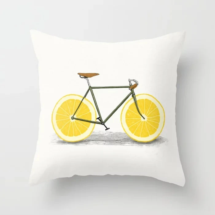 

Top Fashion Luxury Printing Lemon bicycle Cool Square Vintage Special Pillow Cover Zipper Throw Pillowcase Unique Pillow Sham