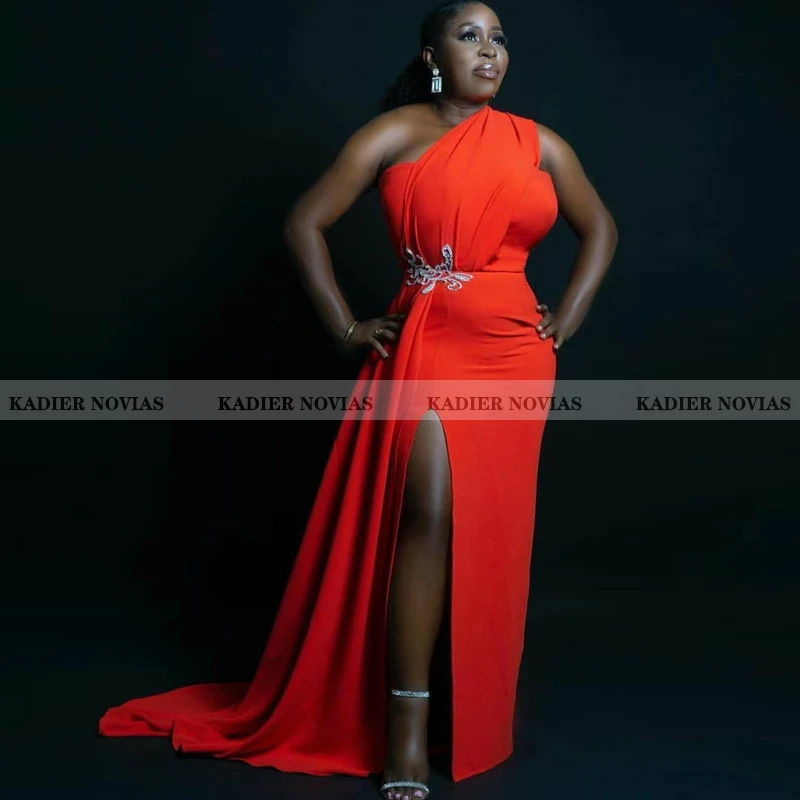 

Kadier Novias длинные русалки на одно плечо Красные атласные женские вечерние платья 2021 с разрезом африканские Девушки Вечерние платья для выпус...
