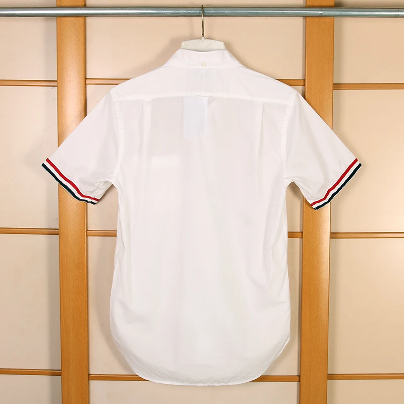 

TB Brand 2021 short sleeve Shirts Men High Quality men's smart casual White Shirts Striped Cotton Solid dress shirts male