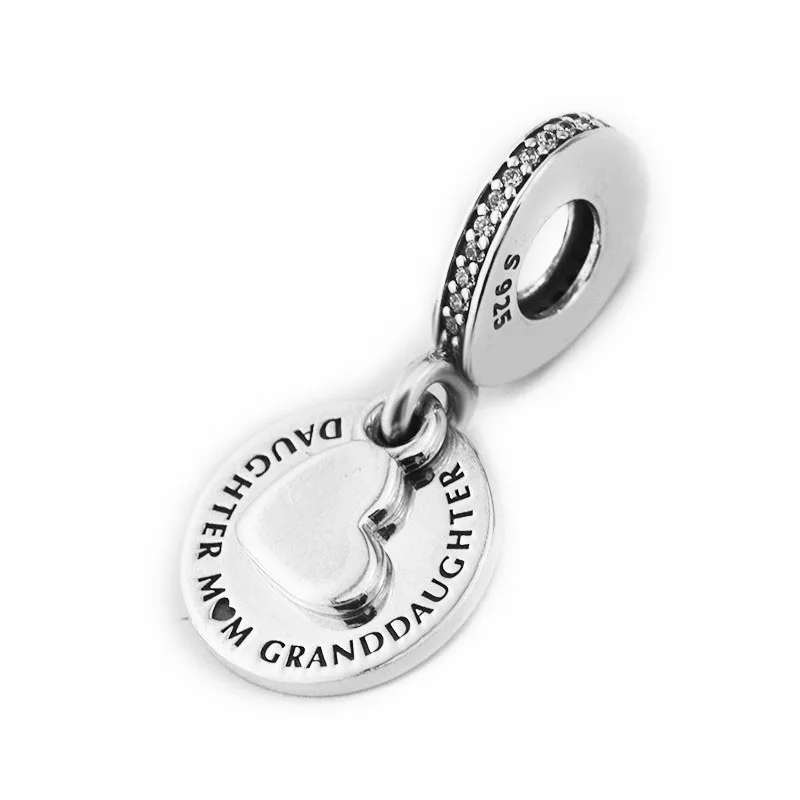 

Three Generations Daughter MOM Granddaughter Love Heart Charms for Bracelets Original 925 Sterling Silver Jewelry Making DIY