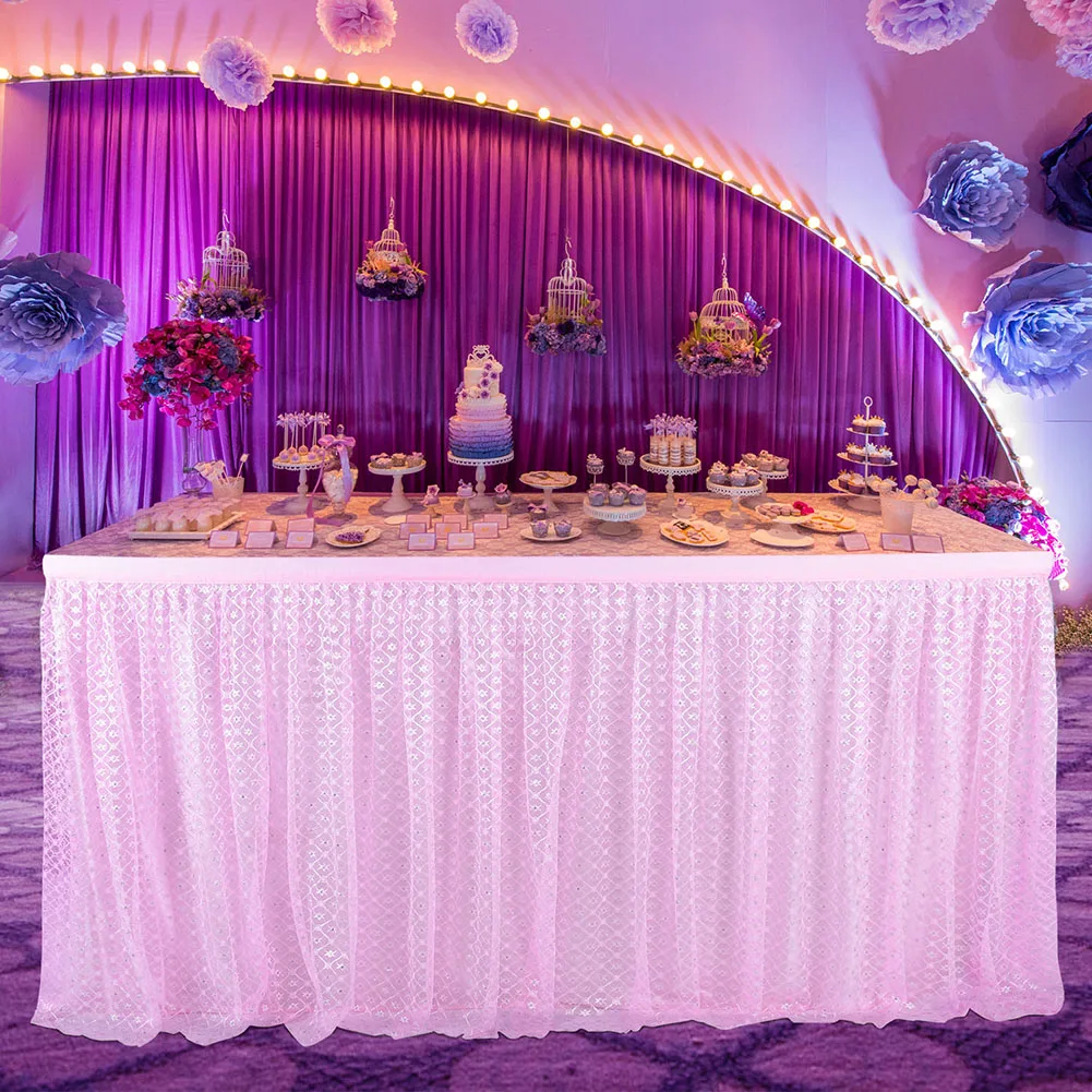 Розовая Тюлевая юбка для стола пушистая скатерть на день рождения женское