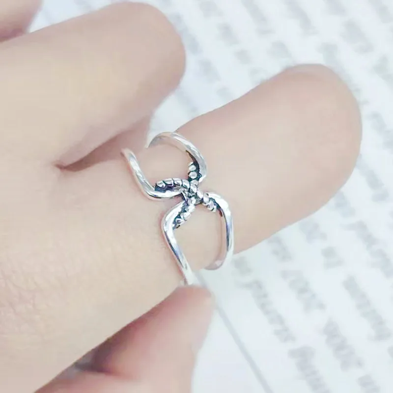 MEETSOFT Thai Silver Opening Ring With 925 Stamp For Women Simple Adjustable Retro Small Rope Knot Double Layer Jewelry Gift | Украшения и
