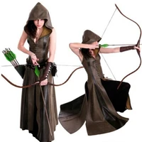 2022 halloween cosplay medieval robe leather hooded maxi cloak sleeveless costumes warrior women assassin creed brown long dress