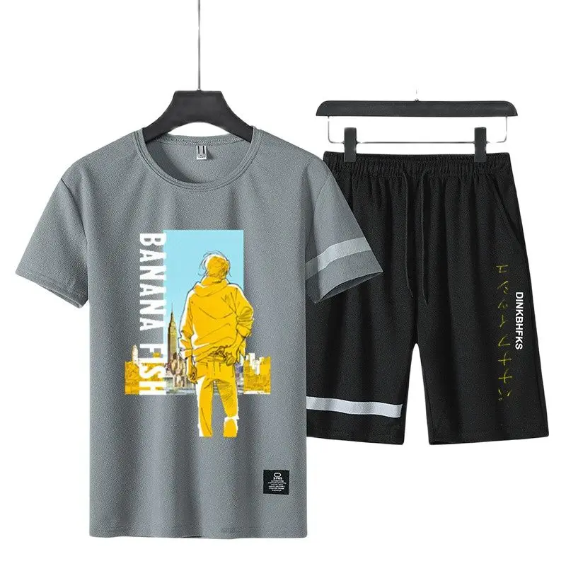 

2021 new fashion sports T-shirt men's summer short-sleeved sports suit T-shirt + shorts pure cotton workmanship can be customize