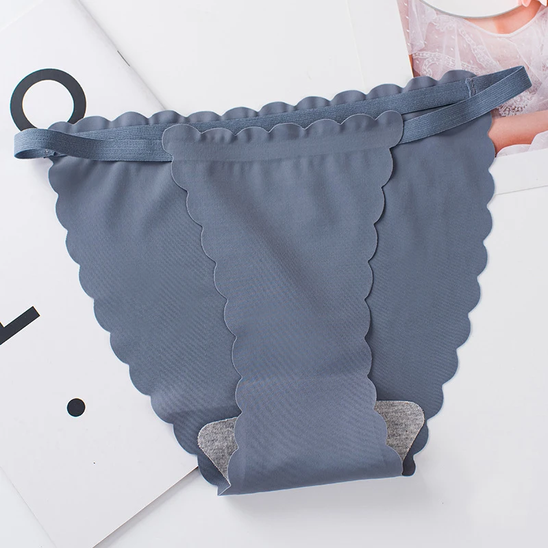 

3 pieces Ruffle Ice Silk Panties For Women sexy Seamless Lingere Satin thongs Underwear Lady Set