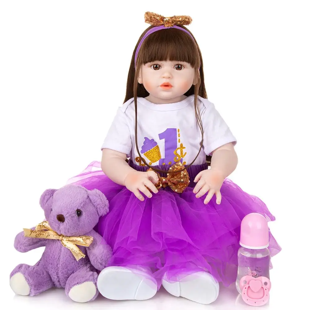 KEIUMI Silicone Baby Dolls Newborn 57 CM Lifelike Gril Toys Fashion Long Hair Boneca Bebe Reborn For Children Xmas Holiday Gifts | Игрушки и