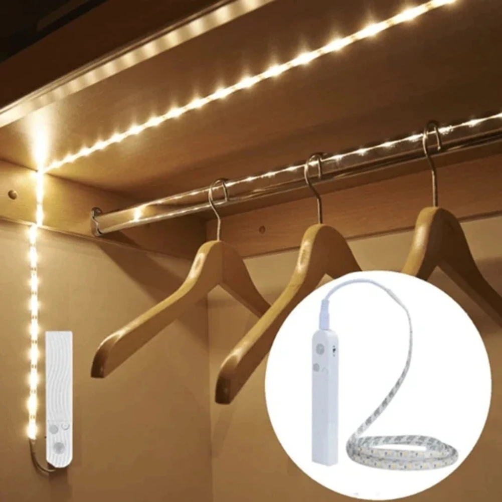 

Светодиодные ленты с питанием от батареек ААА второго поколения, теплый свет, Индукционная светильник вая лента с датчиком присутствия чел...