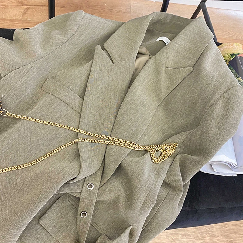 

TWOTWINSTYLE Casual Patchwork Button Blazer For Women Notched Long Sleeve Loose Korean Blazers Female Fashion New Clothes Spring