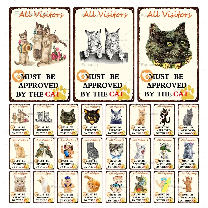 Милый металлический оловянный знак для питомца кошки &quotвсе посетители должны
