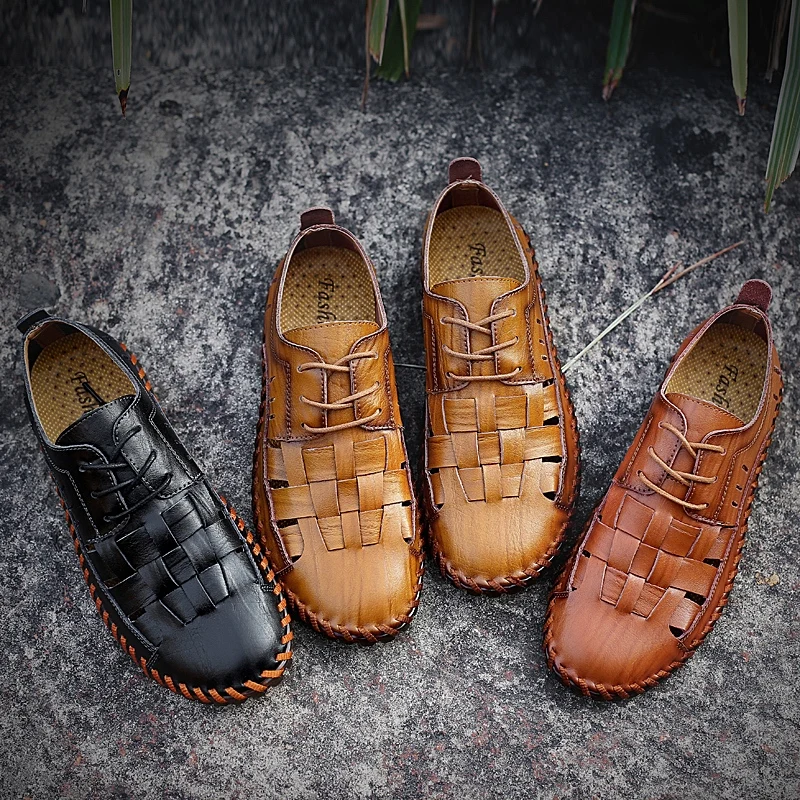 Мужские сандалии на мягкой подошве коричневые Пляжные Шлепанцы из натуральной