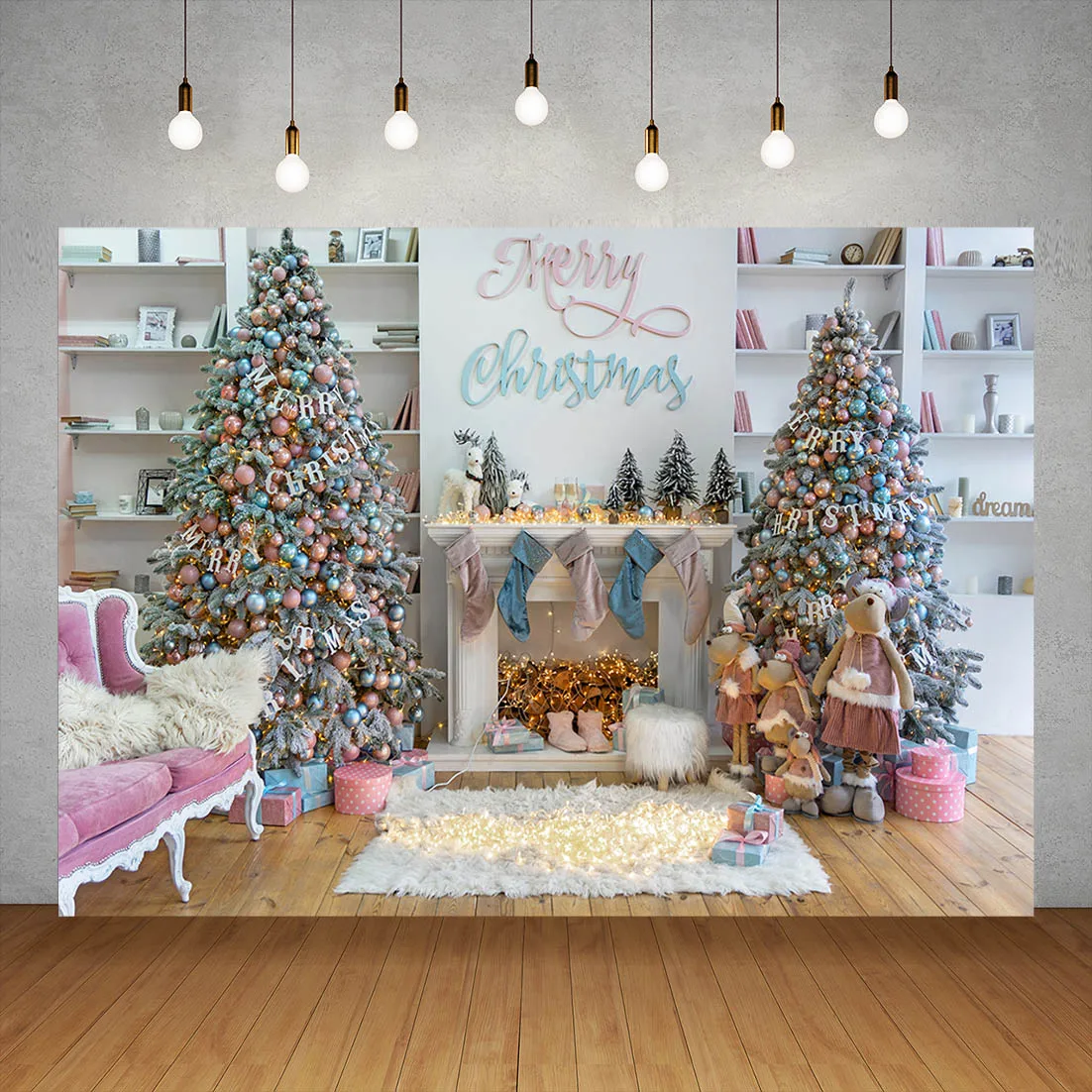 

Christmas Tree Living Room Fireplace Vinyl Photography Background for Photo Studio Children Baby Backdrops Photophone Photozone